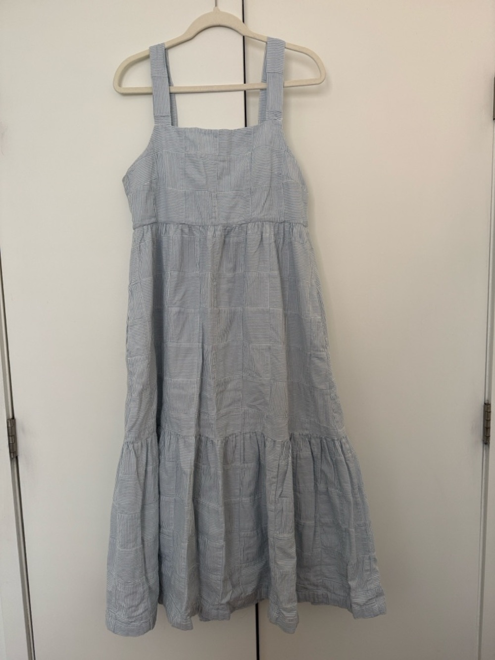 Madewell Light Gray Tiered Square-Neck Midi with Wide Straps